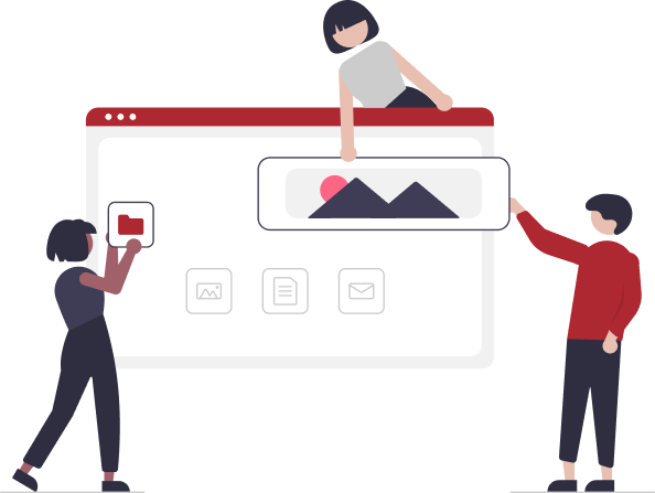 Imagen animada de personas construyendo una web.